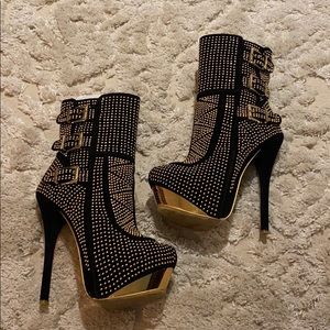 Gold Studded Black Suede Booties
